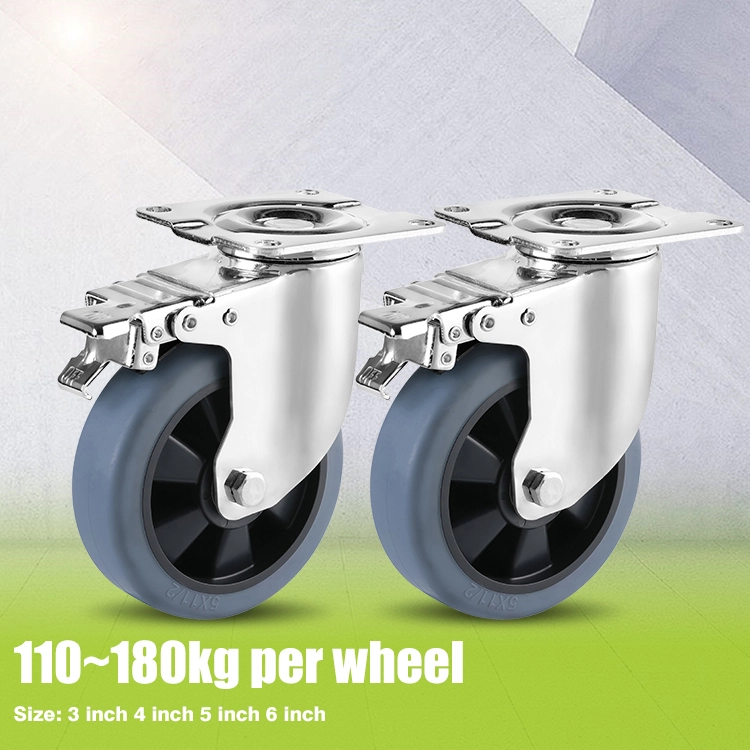 High Quality 5 Inch Swivel Brake Mid Heavy Duty Casters Industrial Tpr Steel Wheels Caster Good Quality Rubber Steel Material 1