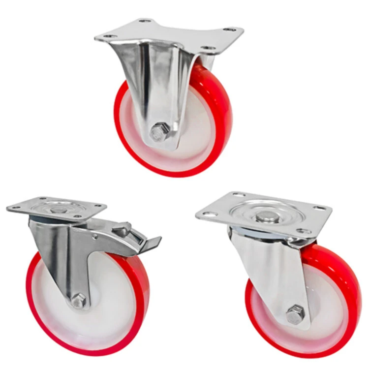 High Quality Red White Pu 5inch 125mm Trolley Caster Wheels Industrial Casters 1