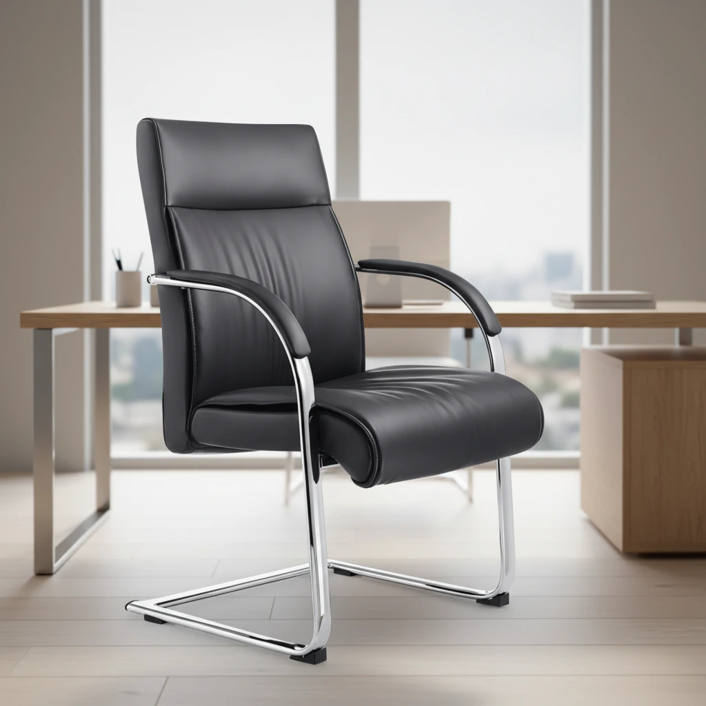 High-quality Modern Leather Executive Office Chair Featuring 1.8mm Flat Tubing Inner Sleeves Chrome-plated Finish Offices 1