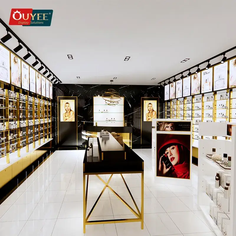 حامل عرض خشبي للمكياج والعطور - رف متجر مستحضرات التجميل 1