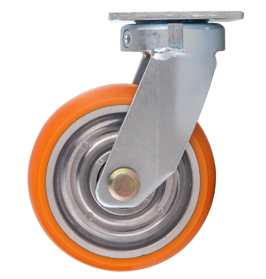 4 Top Plate King Pinless Caster,Aluminum Core Cast Pu Wheel With Double Ball Bearing,Rigid 1