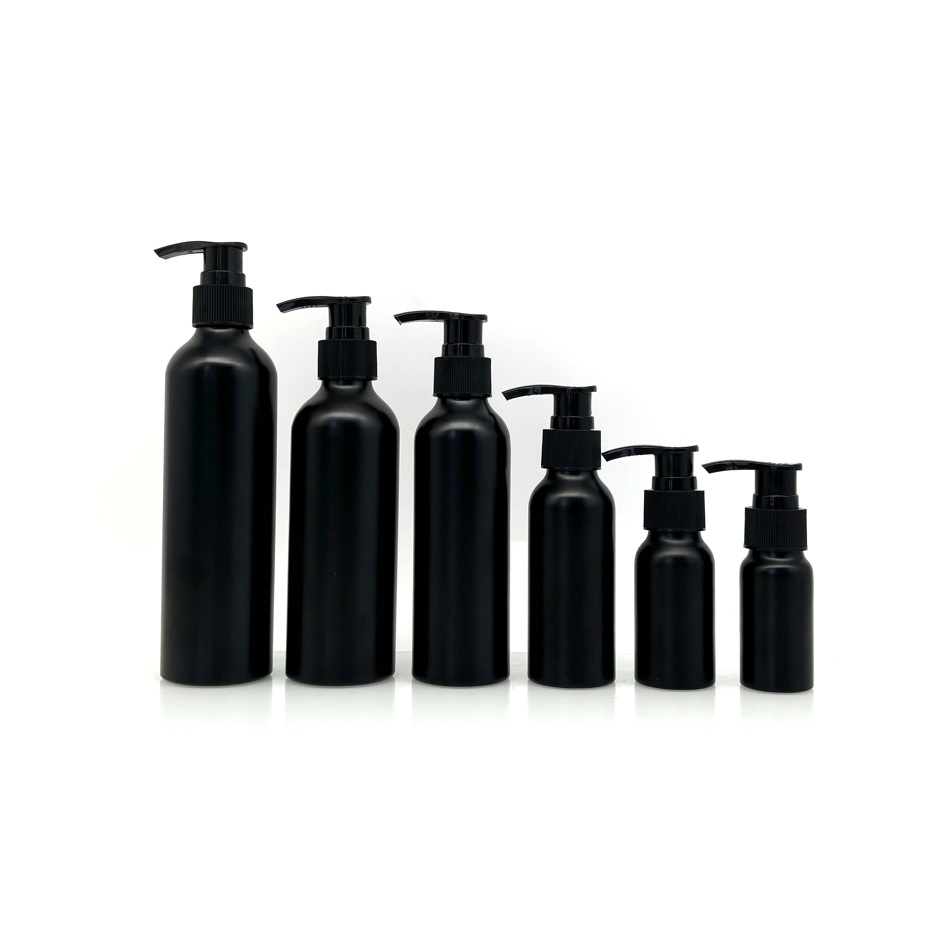 Customizable Matte Black Aluminum Bottles with Lotion Pumps - Food-grade Cosmetic Shampoo Packaging 1