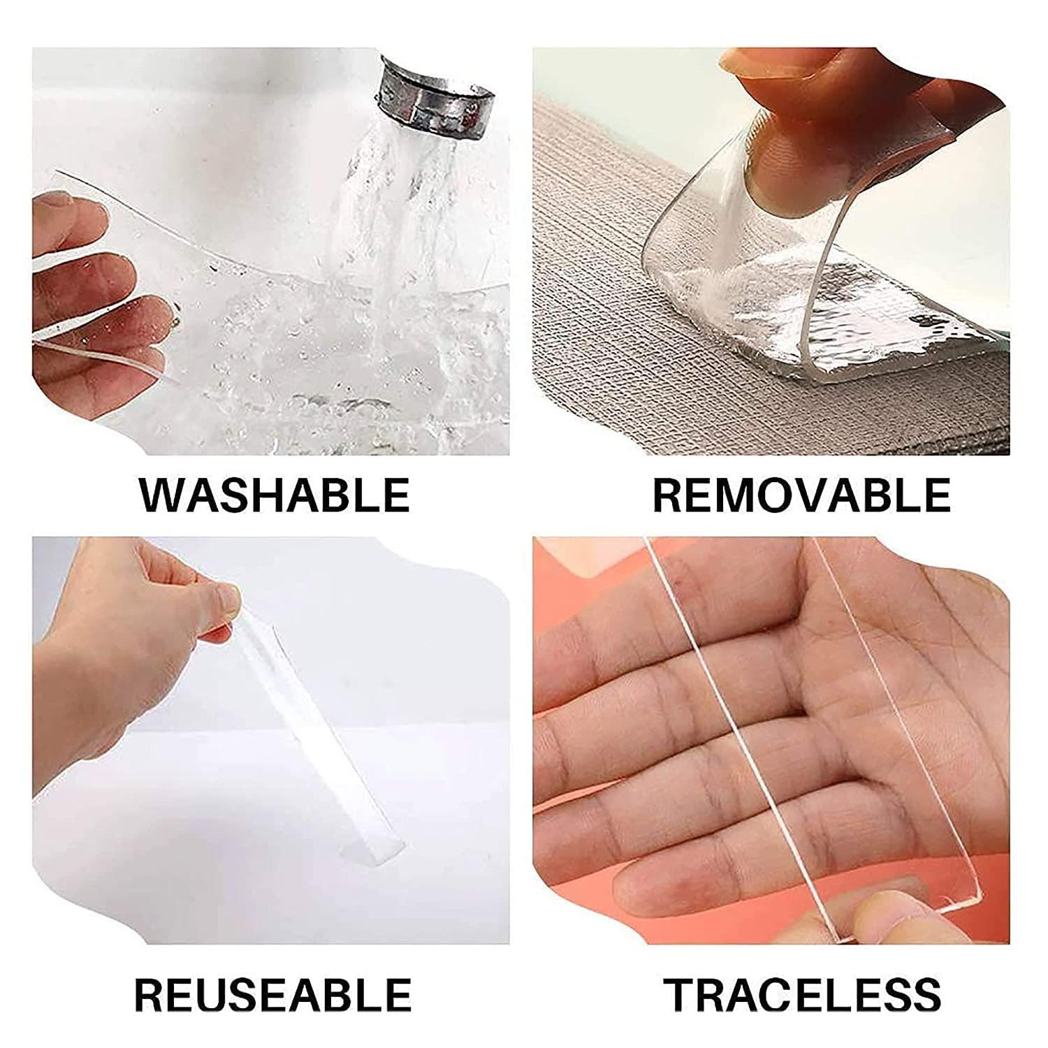 Transparentes Nano-Gel-Klebeband – Starkes, abwaschbares, wiederverwendbares Montageklebeband 5