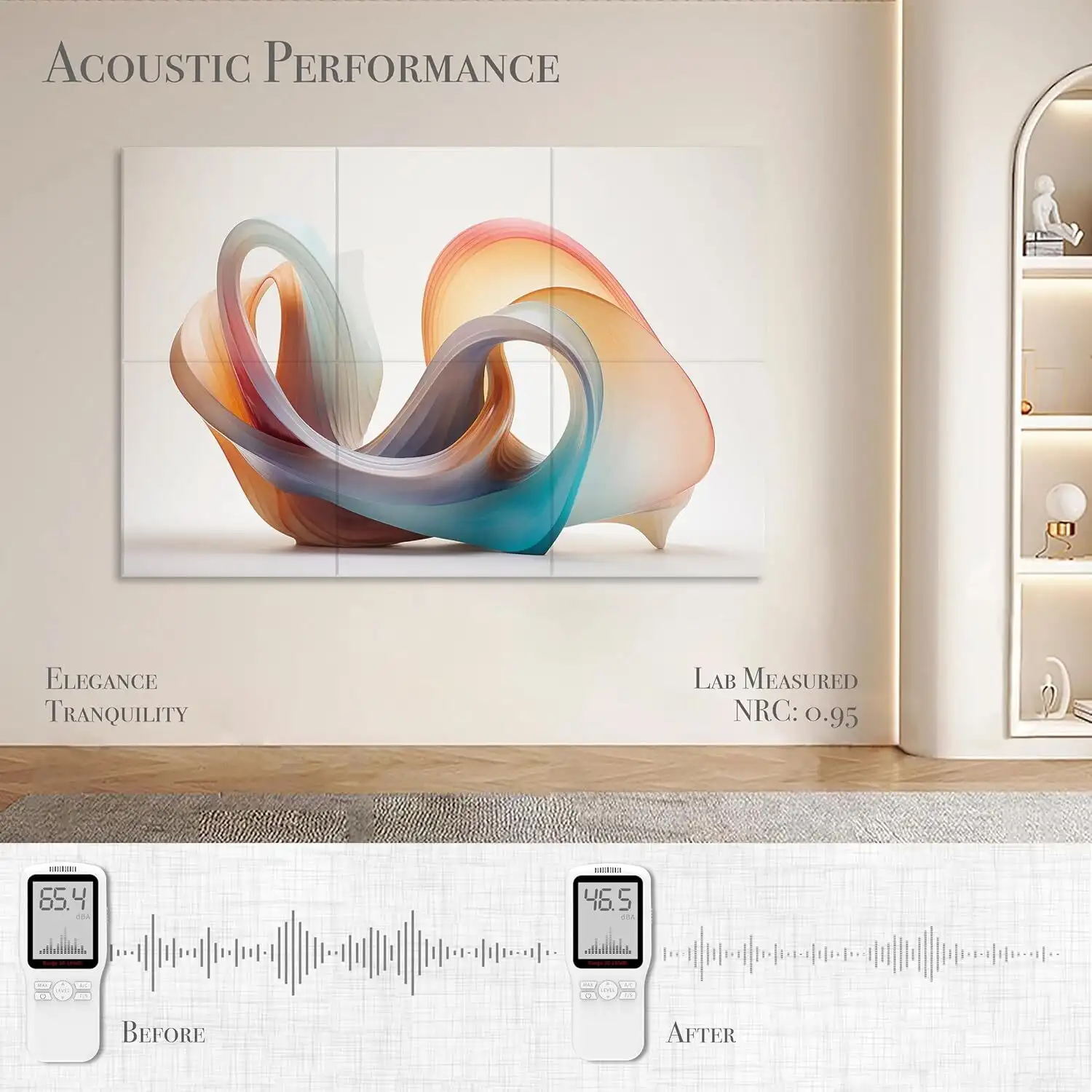 Akustické stěnové panely 72x48 palců, zvukově pohltivé polyesterové vláknité panely, balení po 8 kusech 1