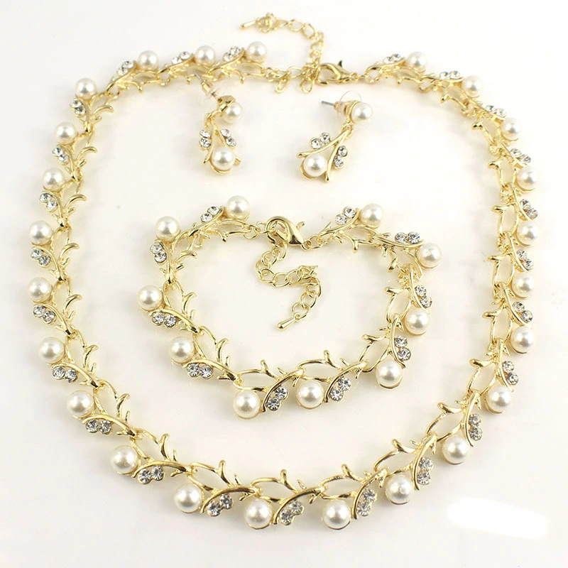 New Arrival Pearl Earrings Necklace Bracelet Three Piece Set Jewelry Set For Women 1