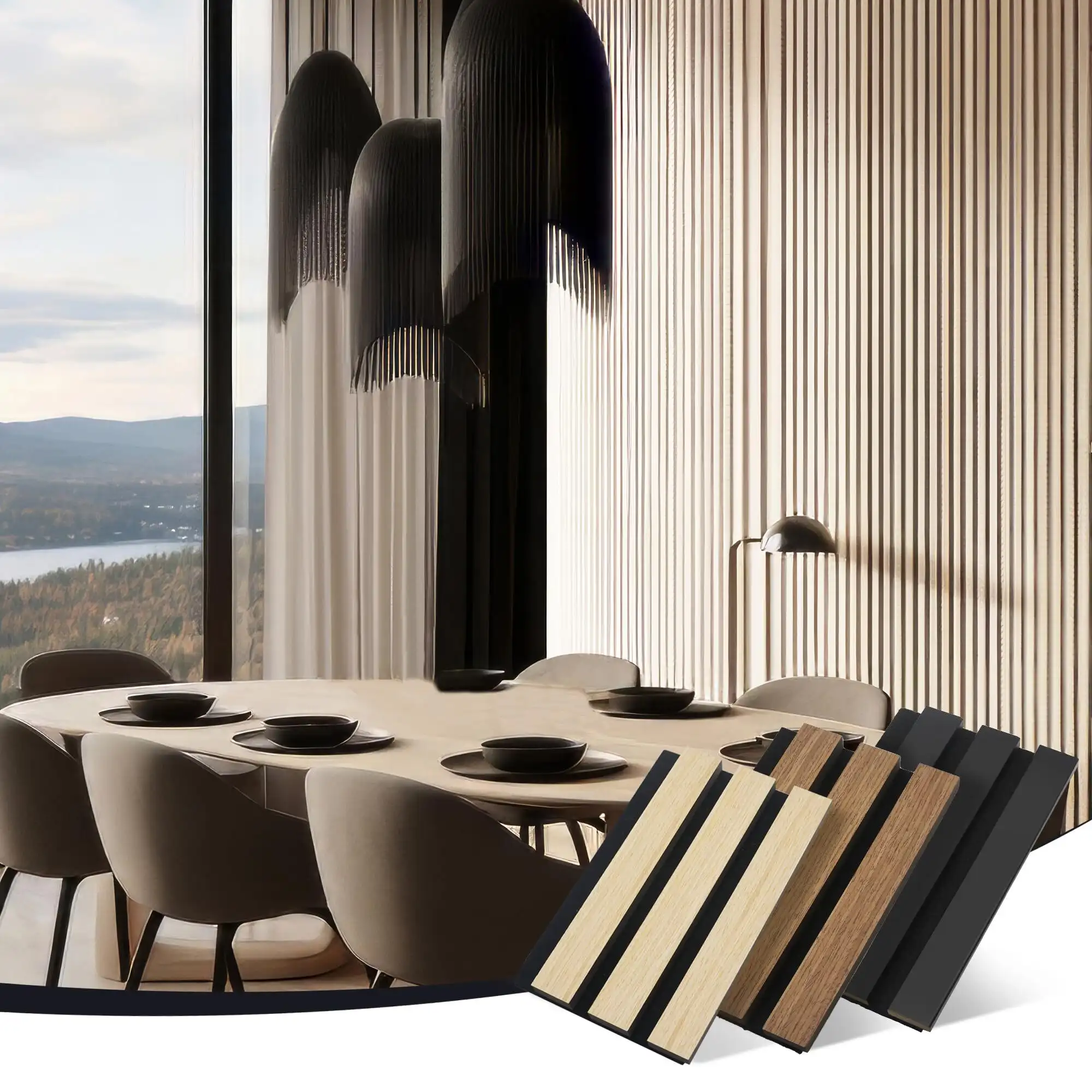 Soundproof Wood Veneer Acoustic Panels Slat Wall Akupanels for Sound Absorption 1