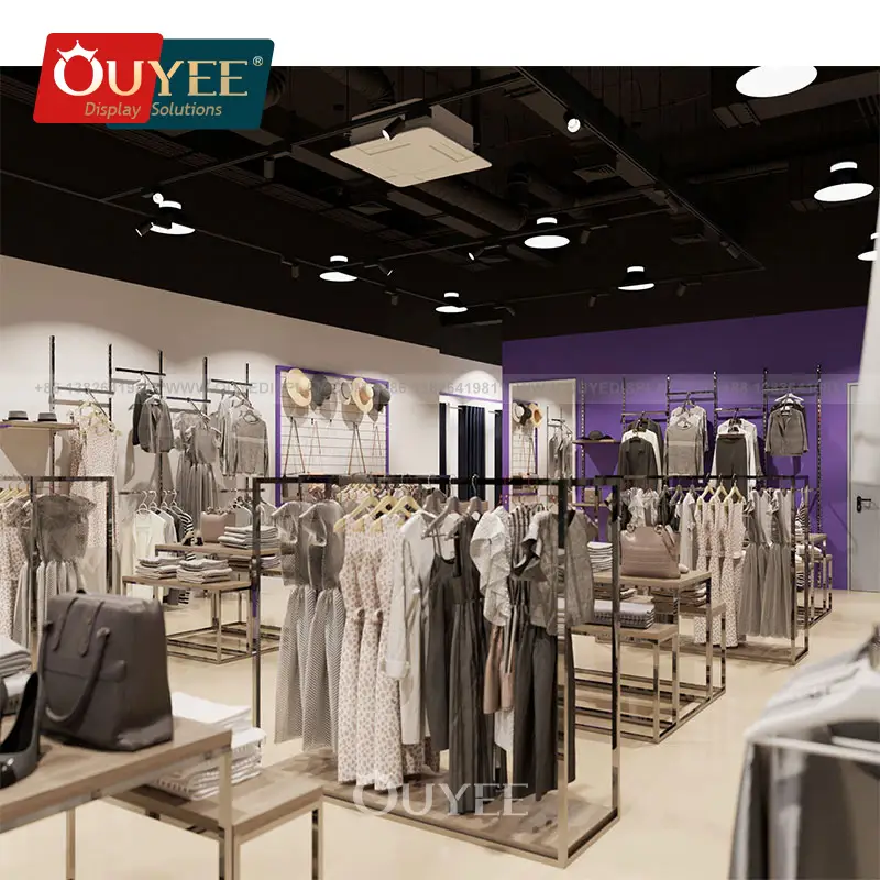 Espositori dorati personalizzati per abbigliamento femminile, borse e negozi di abbigliamento. 1