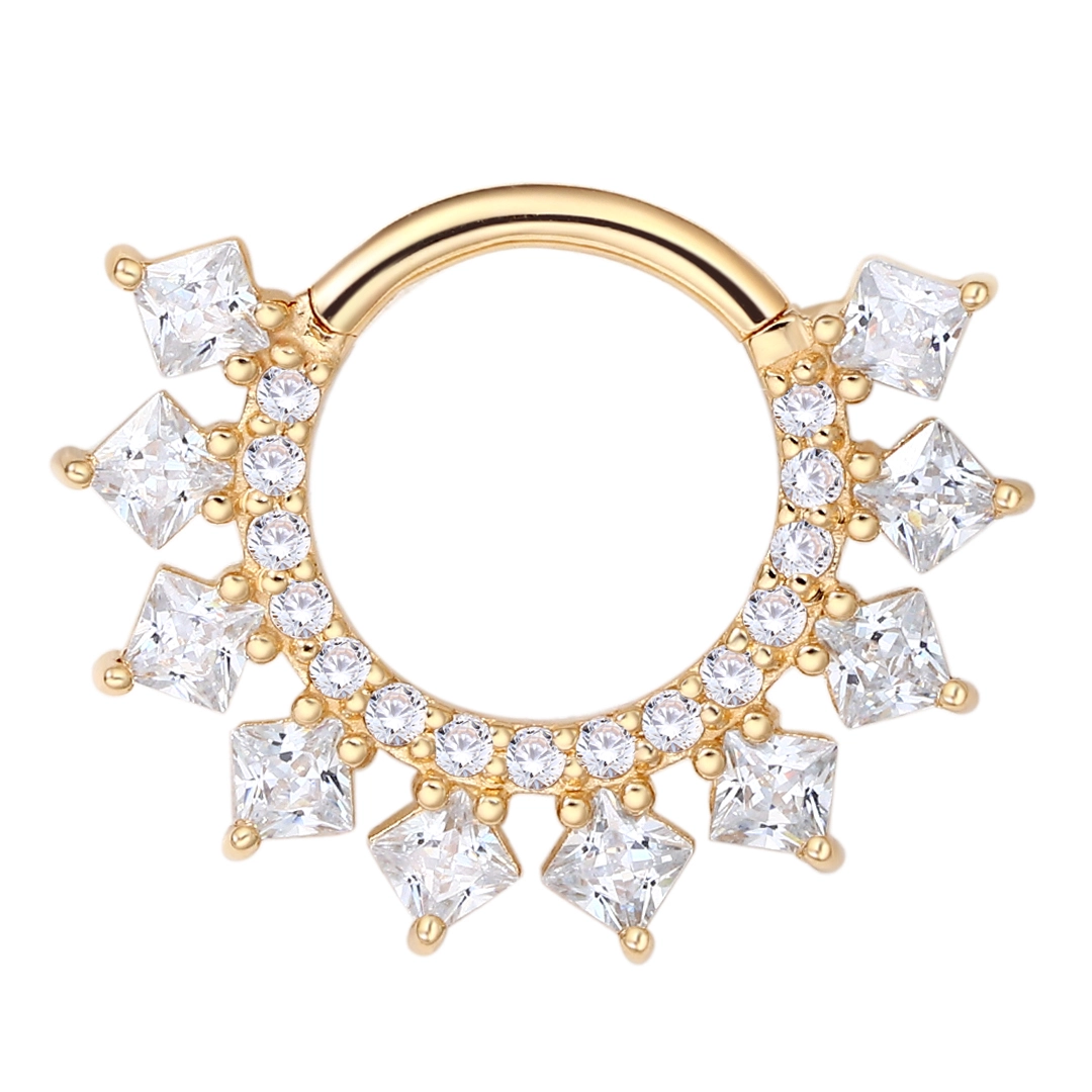 Eternal Metal 14k Solid Gold Facing 10 Princess Cut 5a Cz Hinged Segment Hoop Ring Clicker Daith Piercing Jewelry 1