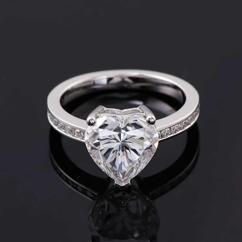 Joyería de hip hop joyas de moissanite joyas finas de 10k anillo de oro blanco 3 puntas de garra 9 mm corazón cortado moissanite anillo de piedra preciosa suelta 1