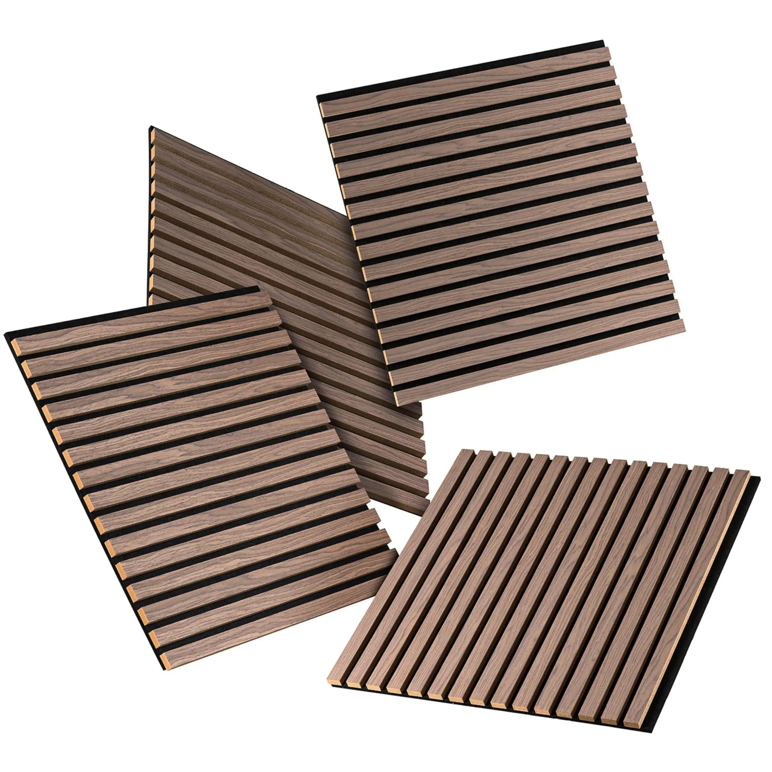 High Density Acoustic Slat Panel MDF Wood Veneer 60x60cm Deep Black 1