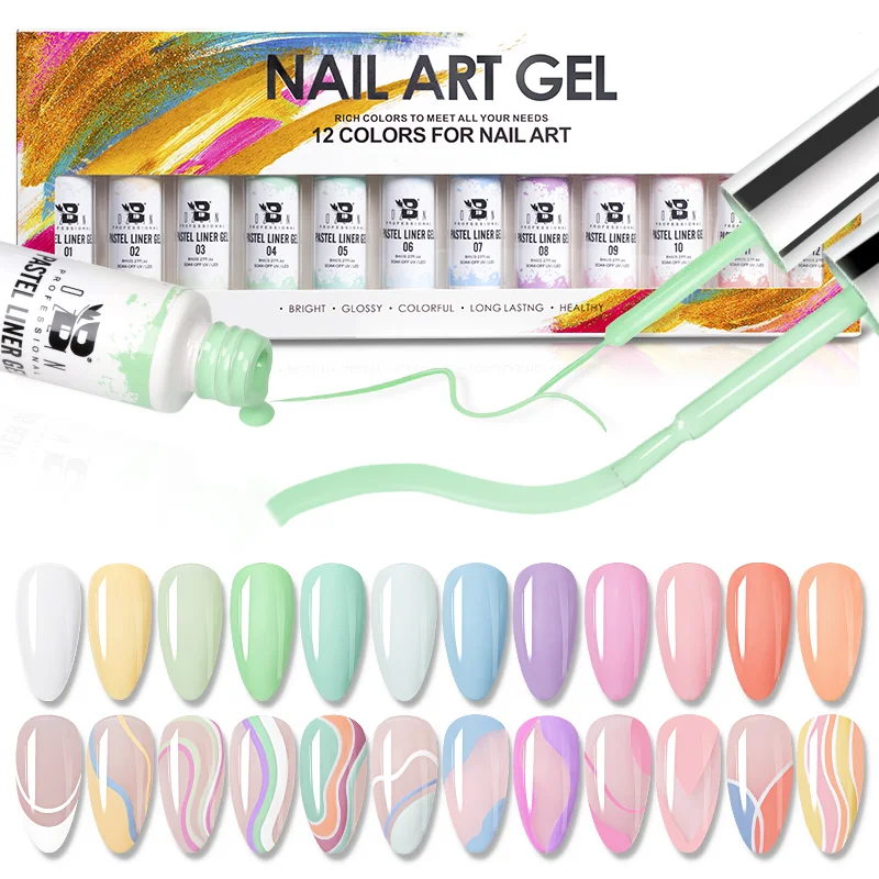 Juego de esmaltes de gel delineadores para uñas Bozlin Pastel Series, 12 colores, 8 ml, UV/LED 1