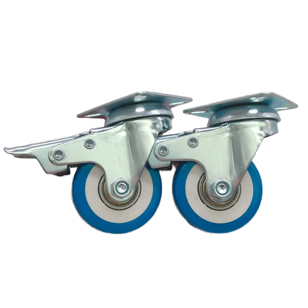 50mm Blue Pu Casters Wheel Pu Castors Wheel With Double Ball Bearing 2 Inch Blue With Top Plate For Display Cabinet 1