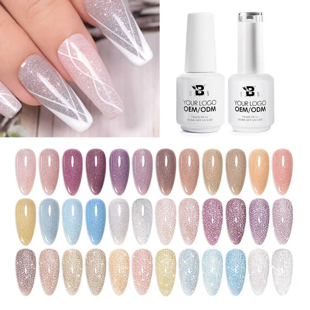 Bozlin 18-Color 15ml Reflective Diamond Glitter Soak Off UV Nail Gel Polish 1