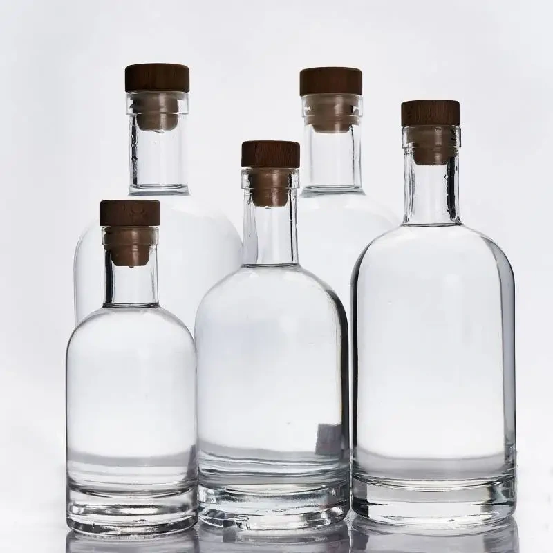 200 ml 375 ml 500 ml 750 ml 1000 ml Vacío claro esmerilado redondo vodka licor botella de vidrio para whisky, vodka, licor 1