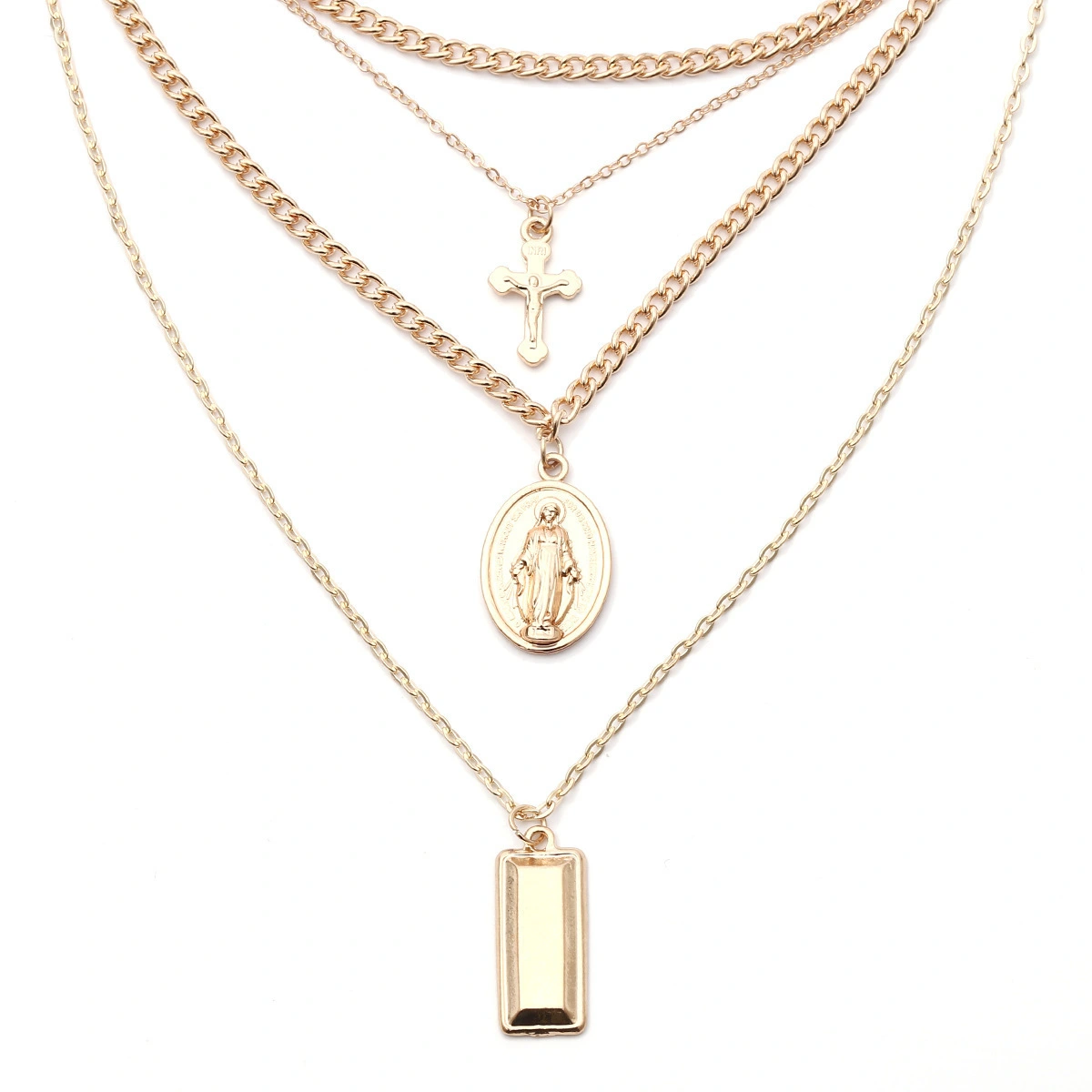 Bohemian Retro Exaggerated Personality Necklace With Alloy Virgin Mary Cross Multi-layer Pendant Necklace For Women 1