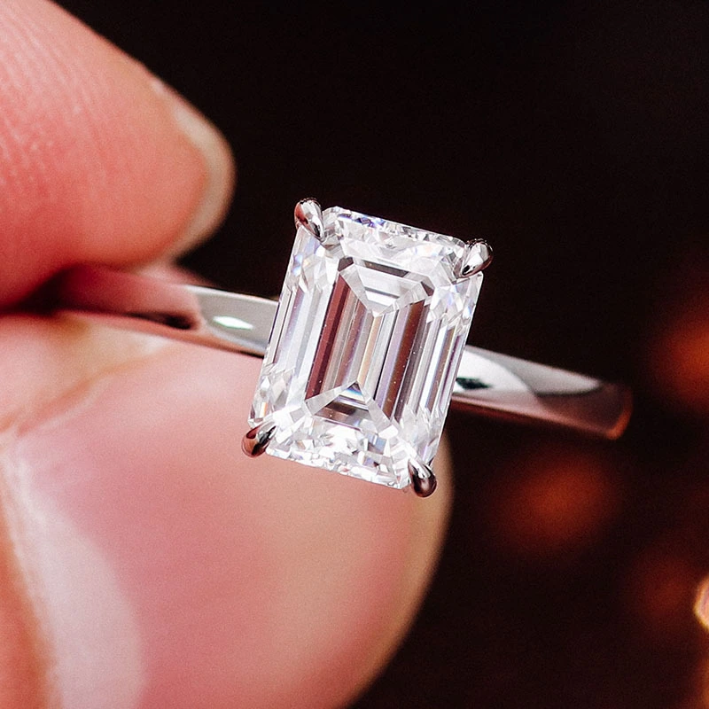 Provence Jewelry 10K أبيض الذهب المجوهرات الراقية 2ct زمرد قطع مويسانيت الماس الأبيض الحلقات الماس على النساء خاتم الخطوبة 1
