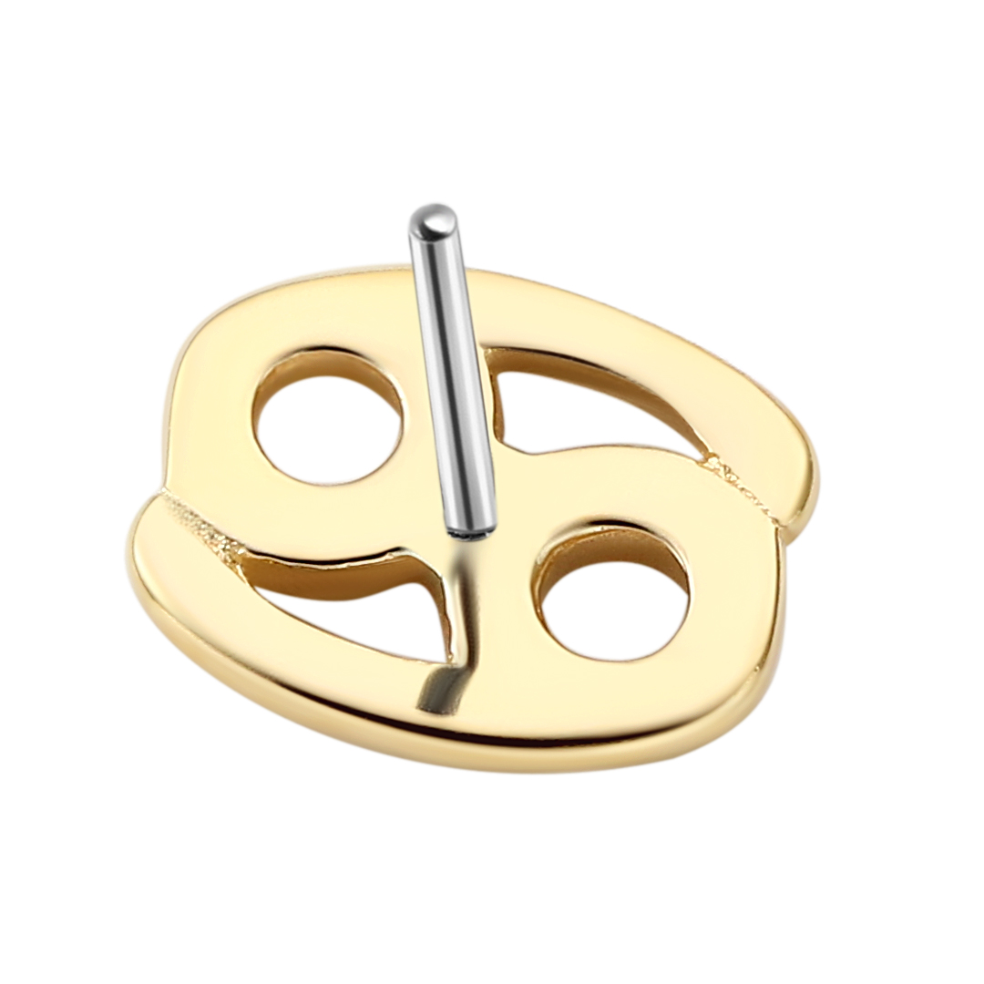 Eternal Metal 14k Solid Gold Zodiac Signs Cancer Earring<000000>labret Jewelry Threadless Push In Ends Tops 6