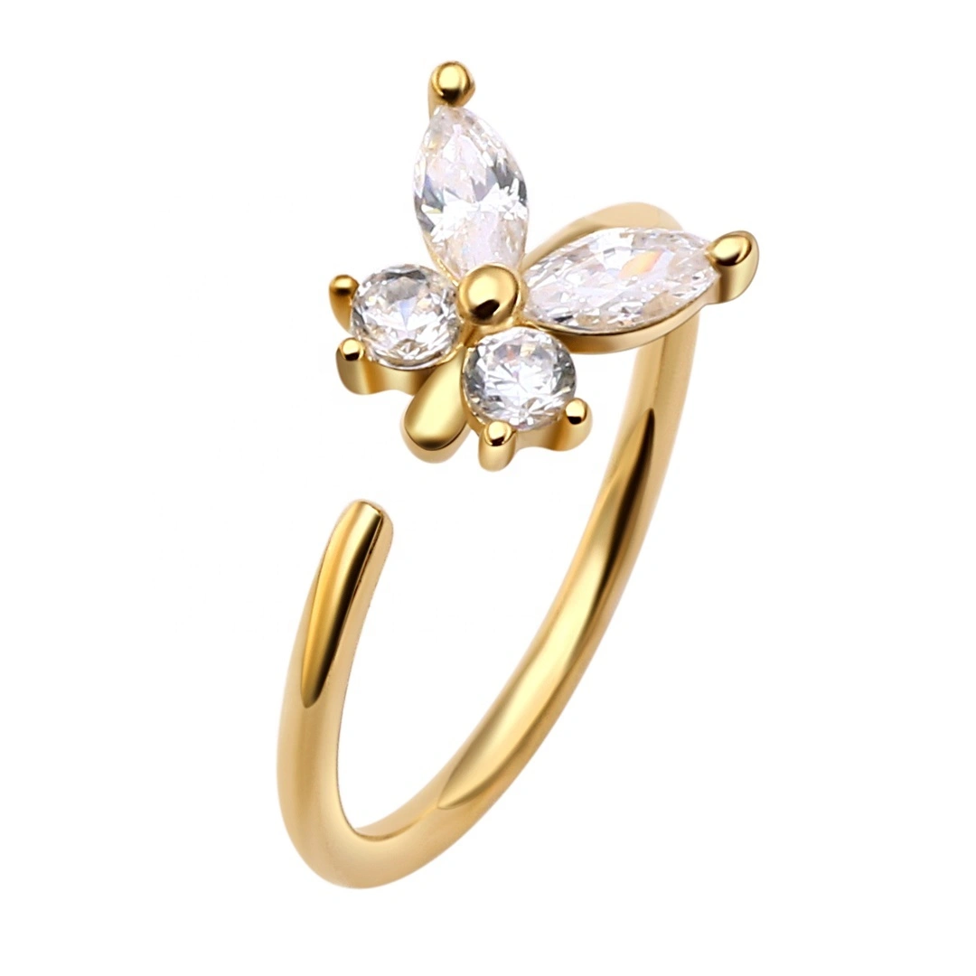 Eternal Metal 14k Solid Gold Butterfly Shaped Nose Ring Piercing Jewelry 1