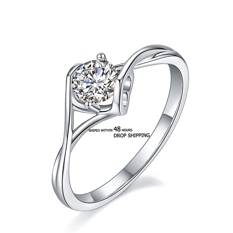 Can Be Shipped Within 48 Hours 0.5 Carat Moissanite Round Cut Diamond Moissanite Ring In 925 Sterling Silver 1
