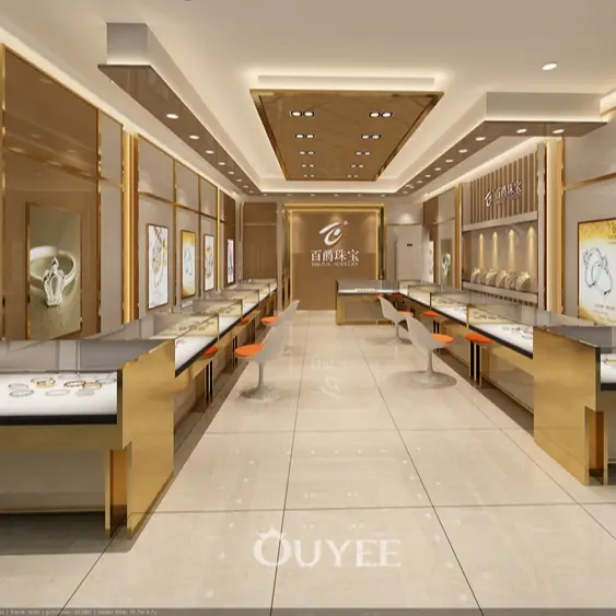 Balcão de joalheria com vitrine de vidro, design de interiores para joias 1