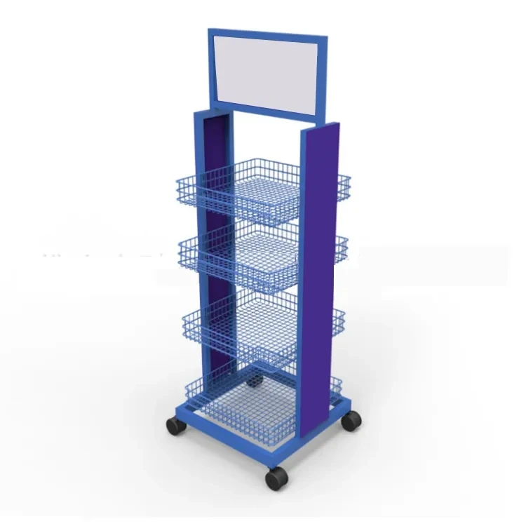 Custom Supermarket Multi-Layer Beverage Snack Display Stand Metal Mesh Floor Wire Shelf 1