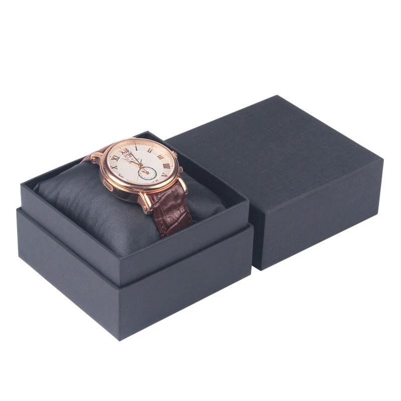 Custom Logo Black Biodegradable Paper Watch Storage Gift Box with Embossed Print 1