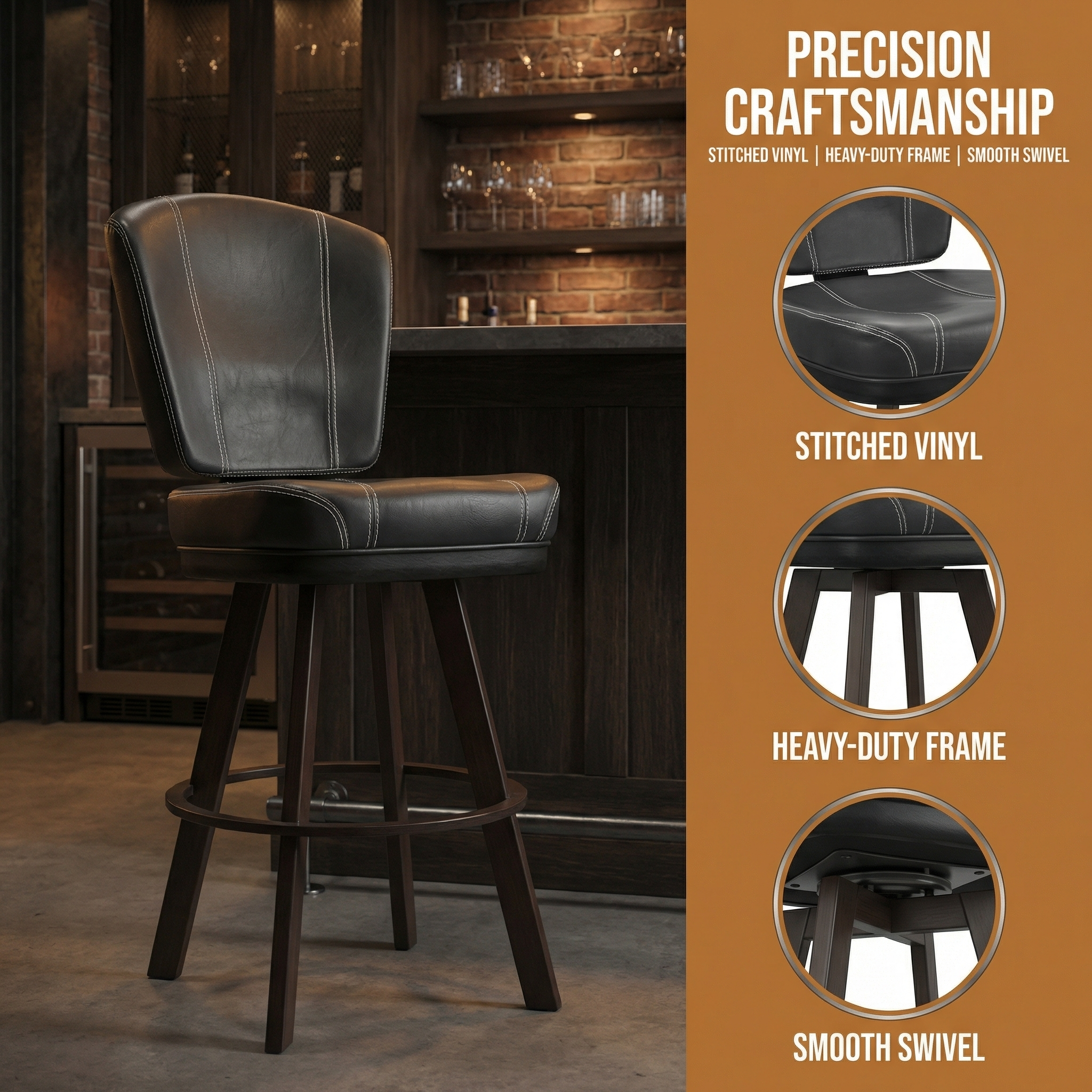 Modern Heavy Duty Industrial Leather Bar Stools Commercial Pub Chairs Fully Welded Steel Frame Flex Back Support For Hotel Gym 1