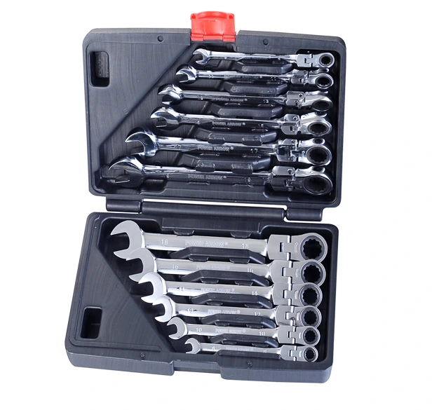 12-piece Flex-head Ratcheting Wrench Set Metric 8mm-19mm Combination Ended Spanner Kits Chrome Vanadium Steel 1