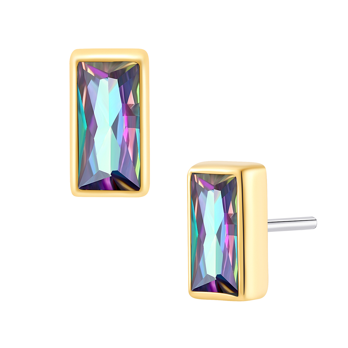 Eternal Metal 14k Solid Yellow Gold 5a Rectangle Cz Nose <000000>ear Piercing Jewelry Threadless Push In Ends Tops 8