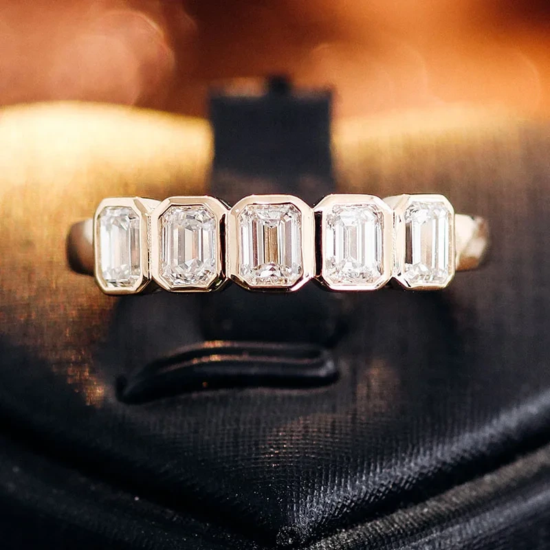Fine Diamond Emerald Cut Jewelry Rings Lab Grown Diamond Lab Diamond 14k Solid Gold Engagement Eternity Wedding Ring 1