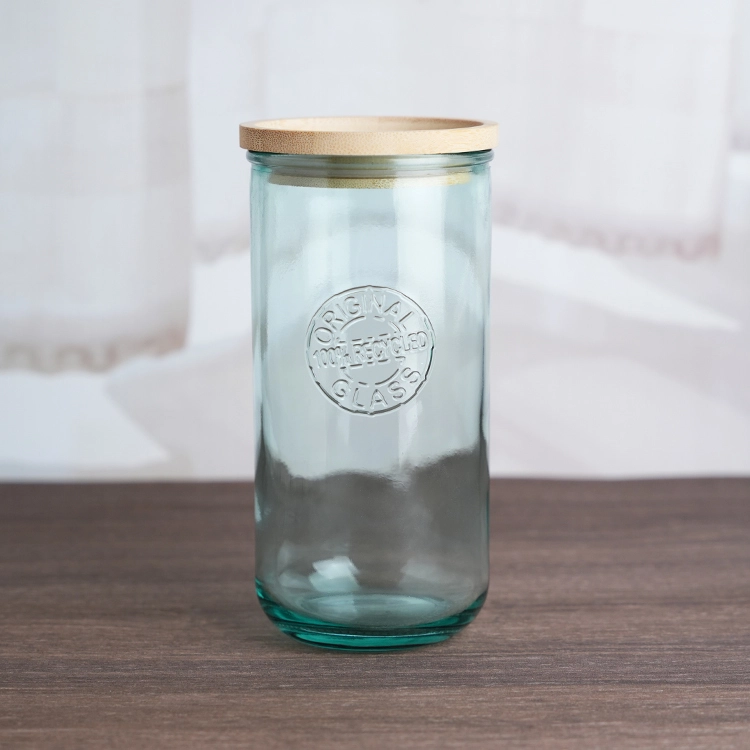 750ml Recycled Glass Storage Jar With Wooden Lid 1