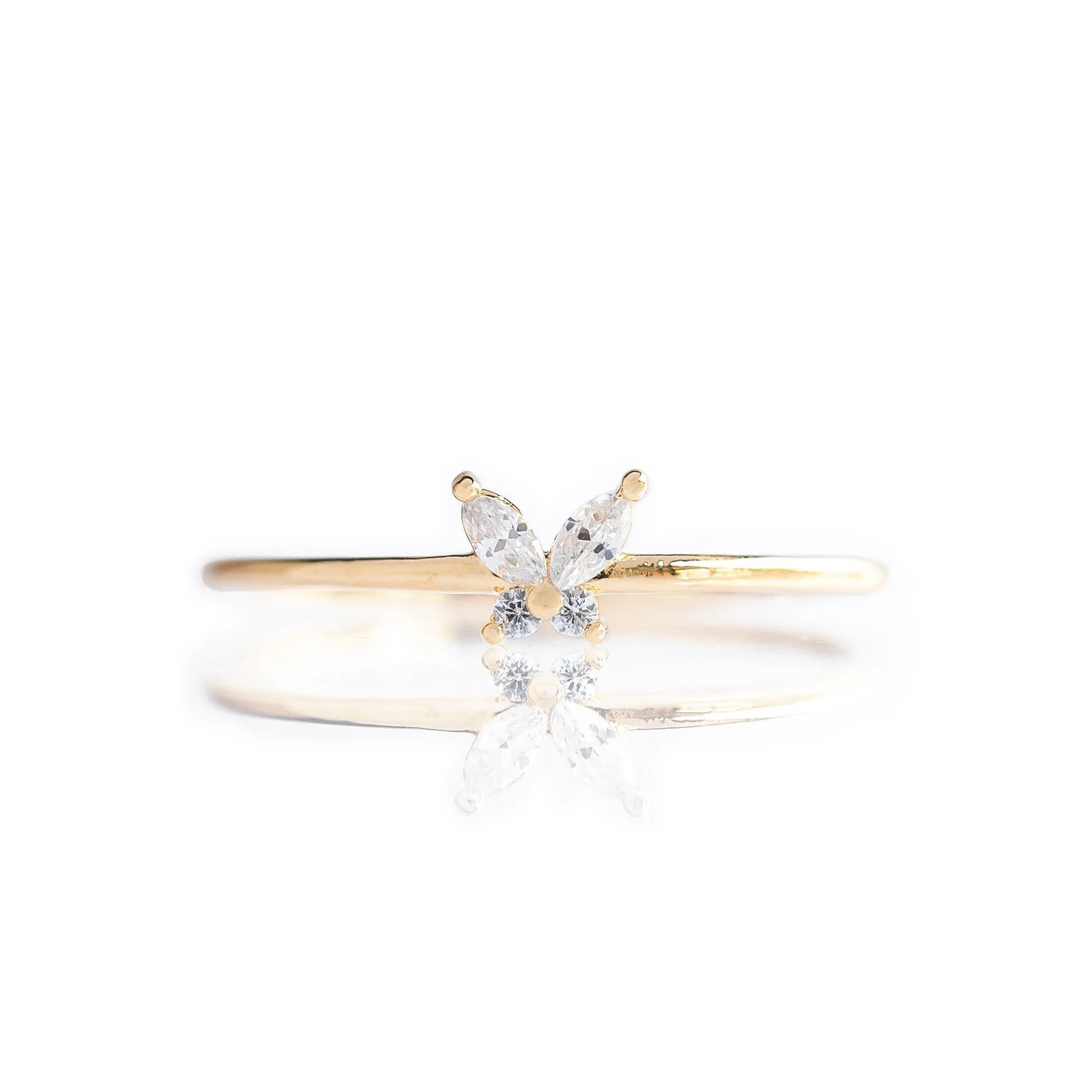 Wholesale Dainty Clear Gemstone Jewelry Gold Plate Diamond Butterfly Ring 1