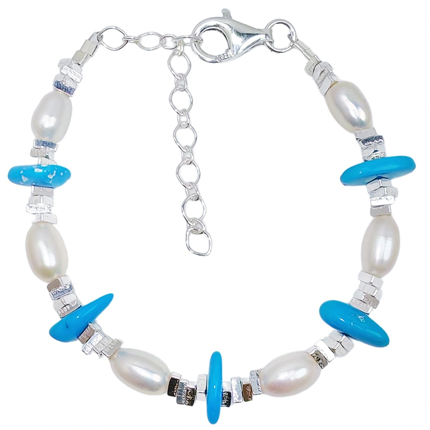 Handmade Natural Turquoise Bracelet For Women Delicate Natural Pearl Turquoise Beautiful Silver Jewelry Bracelet 1