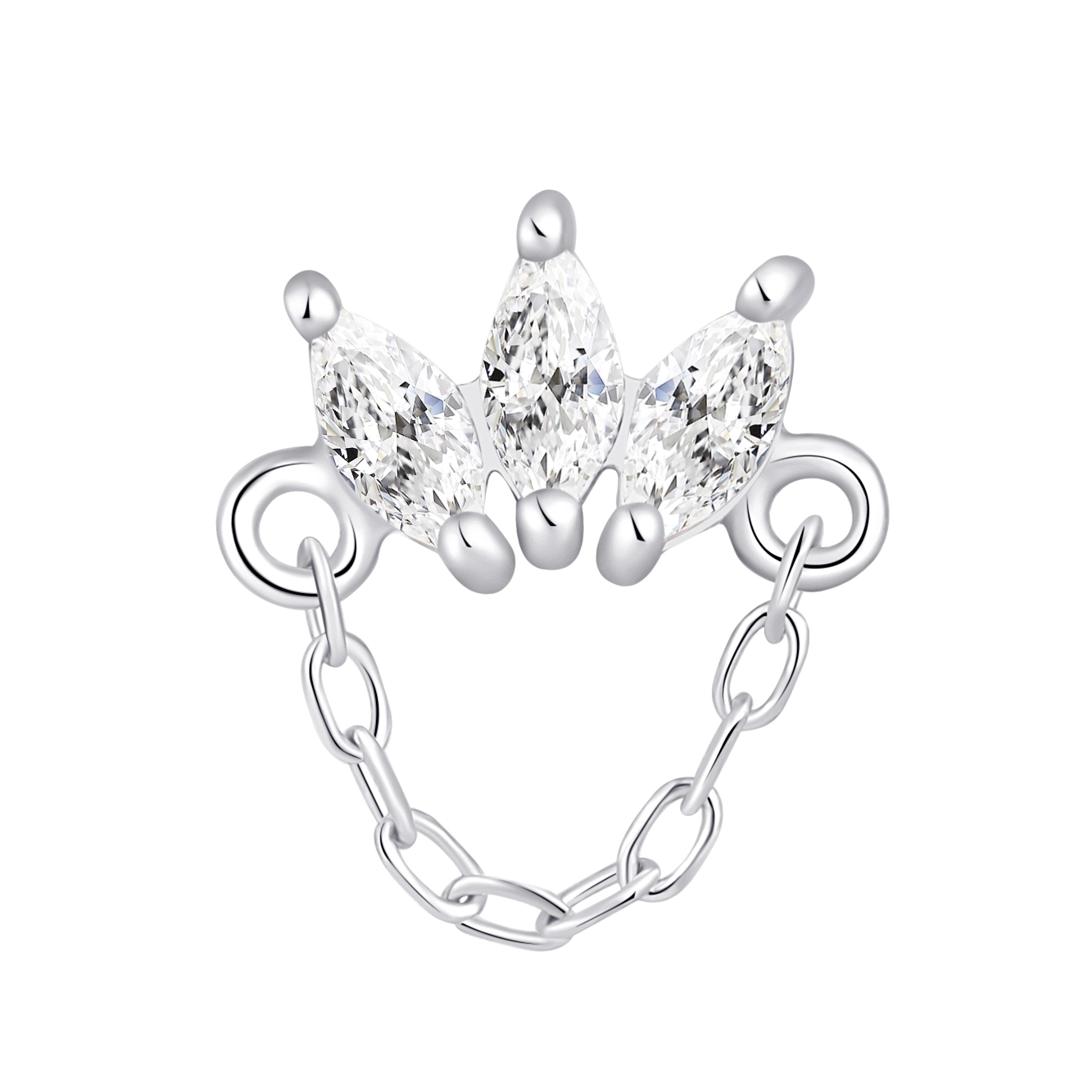 Eternal Metal 14k Solid White Gold Marquise Body Jewelry Threadless Tops Chain Fine Quality Piercing Jewelry 1