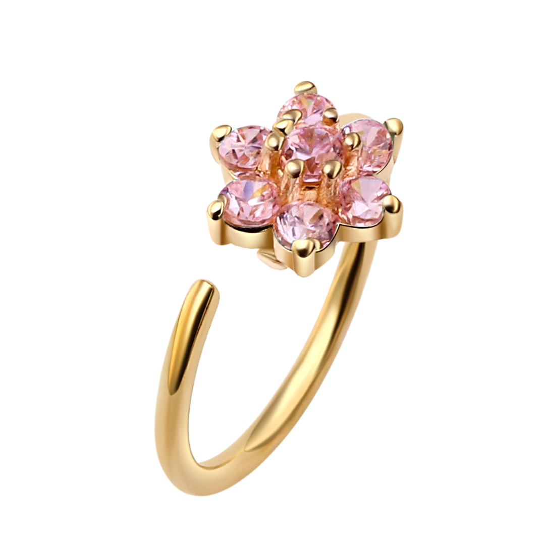 Eternal Metal 14k Solid Gold Aqua <000000> Pink Cz Flower Nose <000000> Ear Hoop Piercing Belly <000000> Lip Seamless Ring Jewelry 8