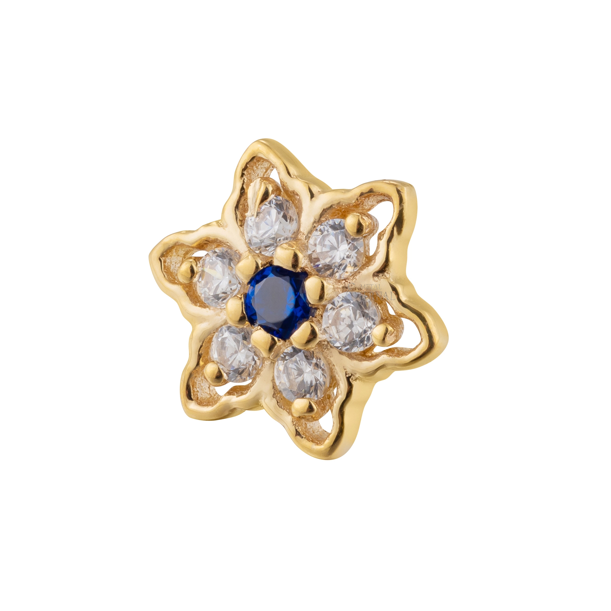 Eternal Metal 14k Gold Piercing Threadless Push Pin Flower Top With Clear Cz Rd D-voilet Cz Center Piercing Jewelry 1