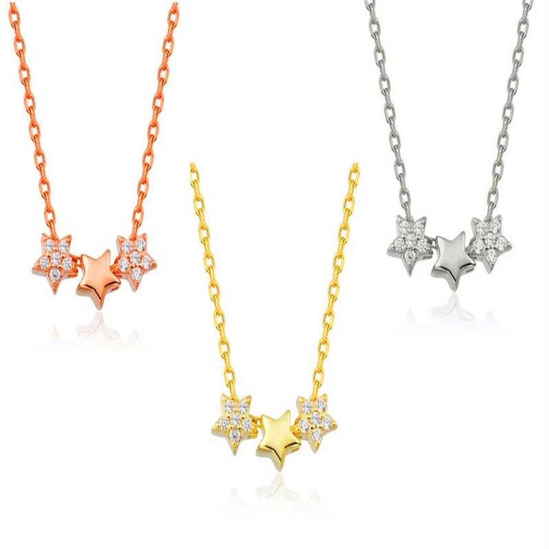 3 Stars 14k Solid Gold Diamond Necklace Lab Diamond Star Necklace Celestial Dainty Stars Necklace 1