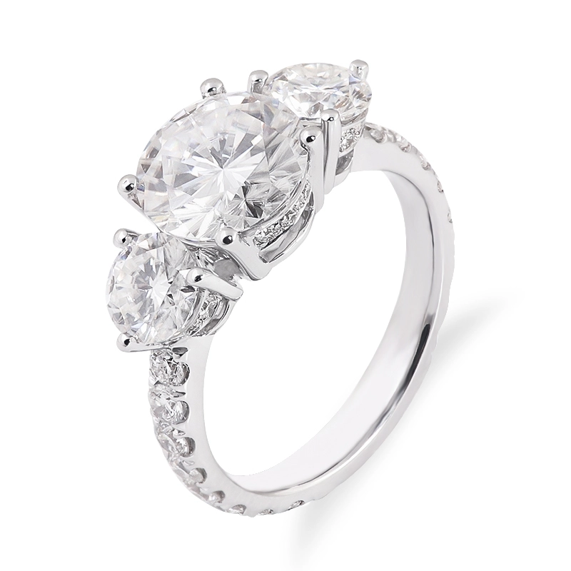 Trois anneaux de pierre Engagement 3Ct Moisanite Diamond Center 14K Bague de mariage en diamant en or blanc 1