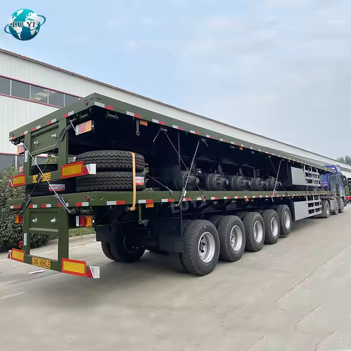 Remolque de cama plana ajustable de 5 ejes 50 pies 120T Transporte pesado 6