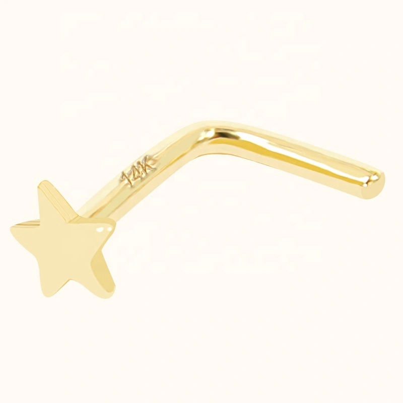 14kt Gold Star Shape Top L Bend Nose Stud Rings Piercing Jewelry 1