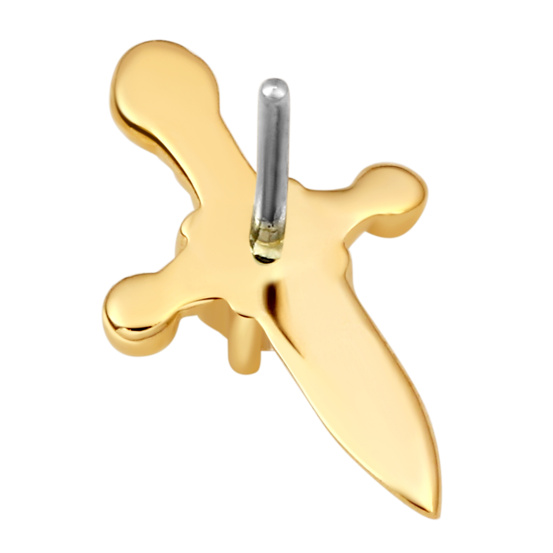Eternal Metal 14k Solid Yellow Gold 5a Cz Sword Ear<000000>nose Helix Tragus Piercing Labret Jewelry Threadless Push In Ends Tops 8