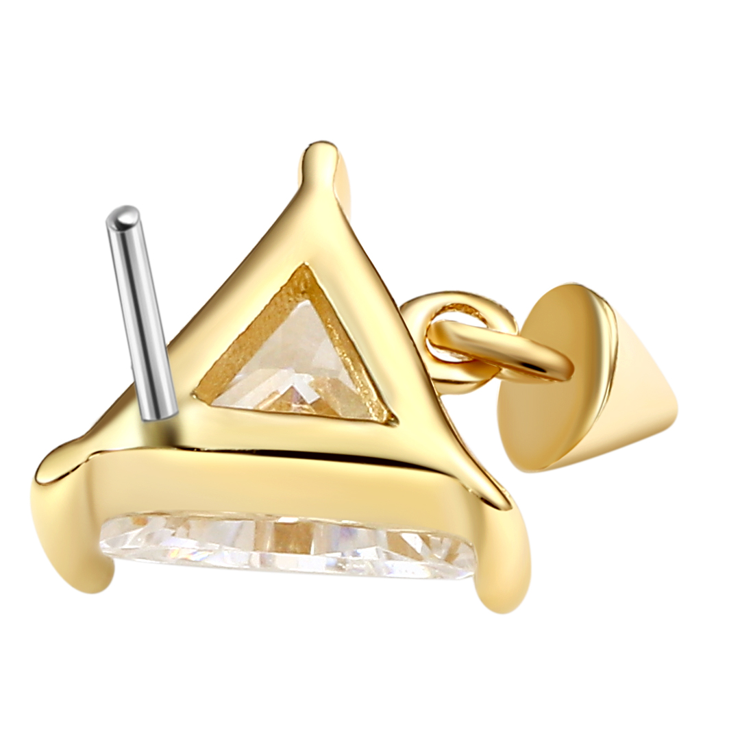 Eternal Metal 14k Solid Yellow Gold 5a Trillion Cut Cz Cone Dangle Navel<000000>ear Piercing Nose Jewelry Threadless Push In Ends Tops 7