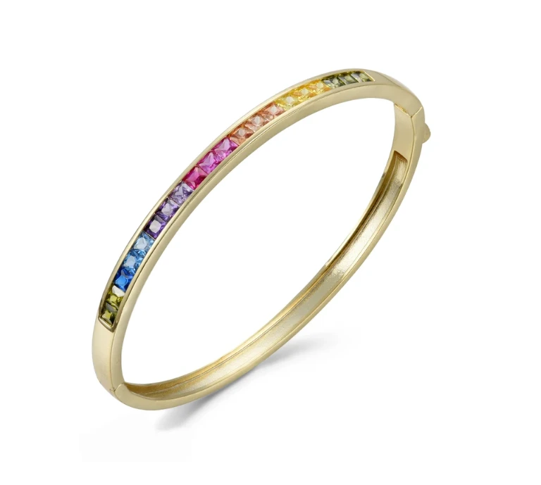 Bracelet simple en pierres précieuses de Provence Lab, bracelet en argent avec pierres de couleurs mélangées et plaqué or jaune 1