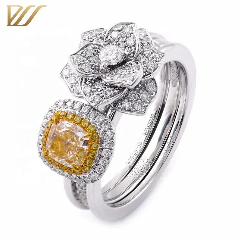 خاتم مزدوج الاستخدام للسيدات من مجموعة Cluster Rings مع زهرة إيرل وقطع وسادة من الألماس المختبري خاتم خطوبة من الذهب الأبيض عيار 18 قيراطًا 1