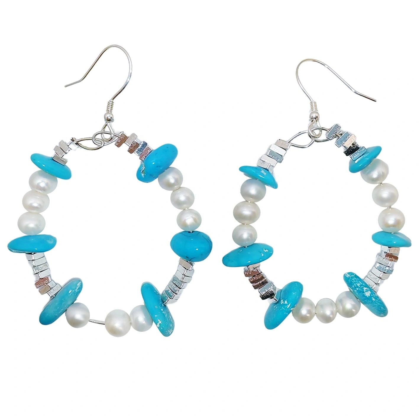 Turquoise Earrings S925 Silver And Natural Turquoise With Pearls High Quality Understated Luxury Hot Sellers 1