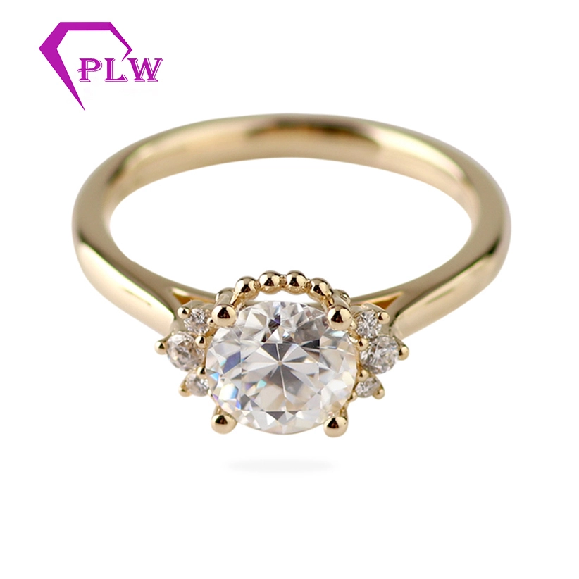 EF Couleur 6,5 mm Occlèlement Old Europe Coup Route Moisanite Engagement Ring Prix en or jaune 14k 1