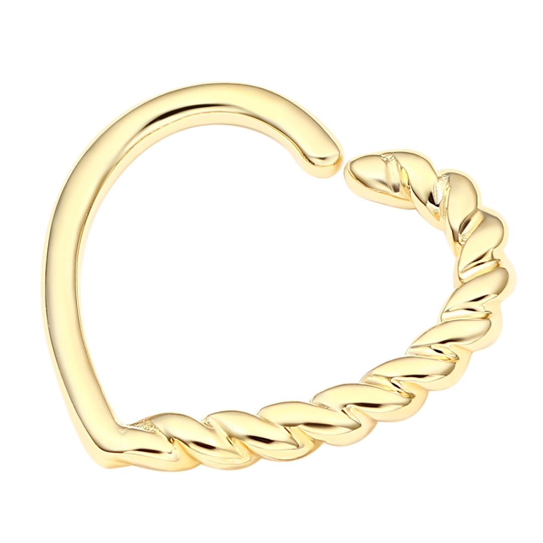 Eternal Metal 14k Solid Gold Hollow Heart With Twist Effect Seamless Ring Nose & Earring Cartilage Piercing Jewelry 1