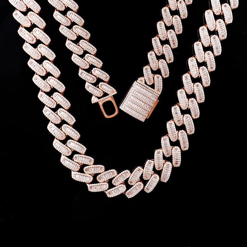 6mm Thick Diamond Cuban Chain Rose Gold Plated Ice Out Miami Men Fashion Chocker Hiphop 24inch Cuban Chain 1
