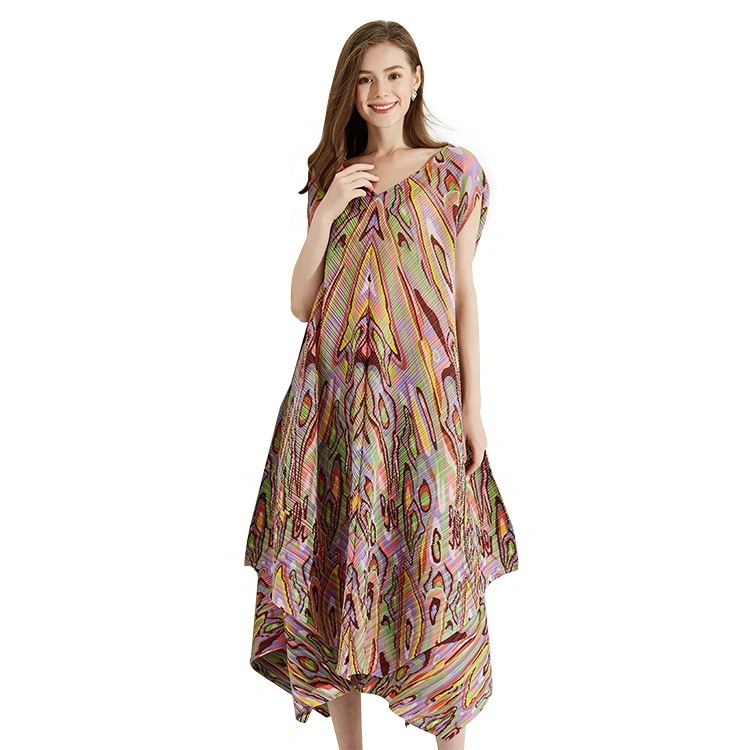 Pleats Clothing Manufacturers  Summer New Print Plus Size Irregular Two-piece V-neck Bohemian Casual Loose Dress Pants Set Wholesales Dresses 1