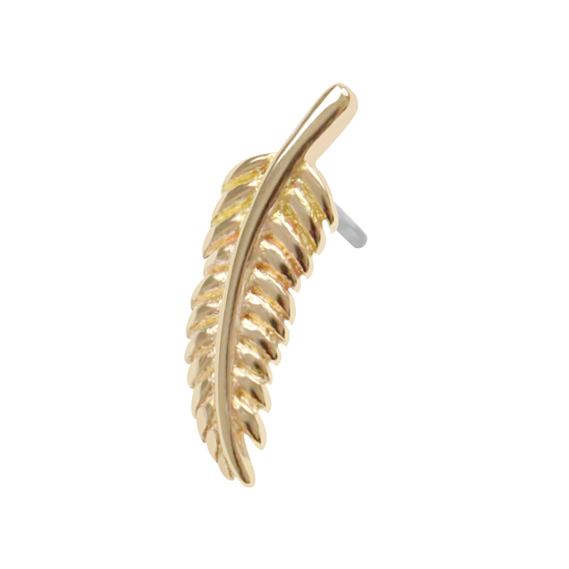 Eternal Metal 14 Karat Solid Gold Feather Threadless Top Labret Ear Trangus Cartilage Piercing Body Piercing Jewelry 1